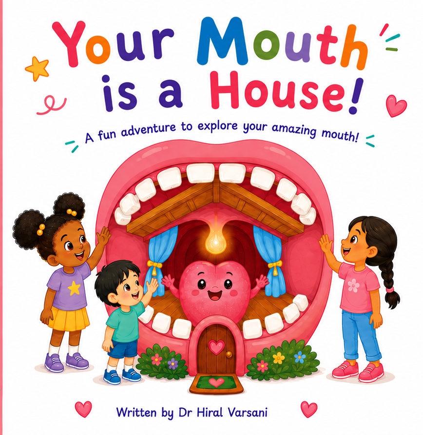 Book cover: Your Mouth Is A House! — children exploring a friendly mouth shaped like a cozy home, written by Dr Hiral Varsani